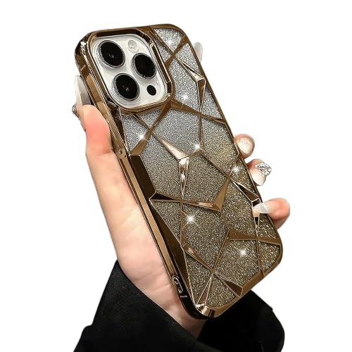 VONZEE iPhone 15 Pro Gradient Glitter Case, Luxury Electroplated Geometric 3D Cube, Diamond Bling Shiny Soft TPU Clear Shockproof Women Girls Protective Phone Cover (Gold) (B0CYLQDWNJ) Amazon Price History, Amazon Price Tracker