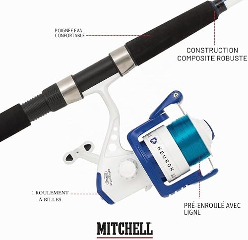 Mitchell Neuron Dorade Ensemble Canne, Moulinet, Accessoires et leurres pour la pêche de la dorade en mer, Blanc/Bleu - 6
