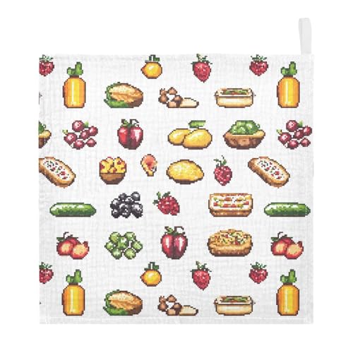 vvfelixl Baby Muslin Washcloths Pixel Art Food Baby Burp Cloths Cotton Babys Face Towel for Newborn Infants Boys Girls Soft and Absorbent 11.8 X 11.8 in, 3 Pack