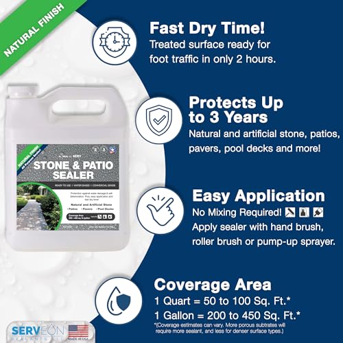 Serveon Sealants H2100S-1QT Natural Stone Sealer (Clear Natural Finish) Commercial Grade Outdoor Indoor Waterproof Grout Sealer Protects Pavers Pools Patios Decorative Landscape Stones (1 Quart) H2100S thumb #5