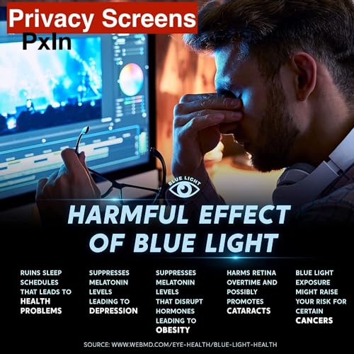 Image of PxIn 16 Inch (16:9) Privacy Screen Filter - NO Eye Strain | Anti-Blue Light + Anti-Glare | No Dry Eyes | Privacy Screen Protector | Touch Screen Enabled