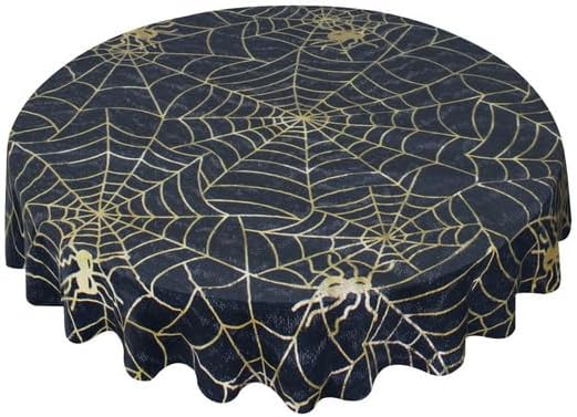 Mantel de Halloween para mesa redonda de telaraña, decoración para cocina, comedor, interior, exterior, cena, fiesta, 60 pulgadas