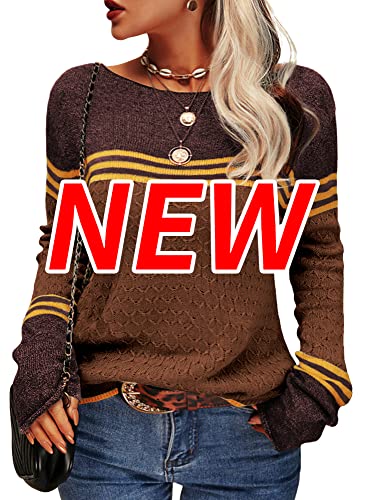 Image of Danedvi Womens Fall Fashion 2026 Sweaters Colorblock Lightweight Striped Crewneck Winter Trendy Pullover Tops