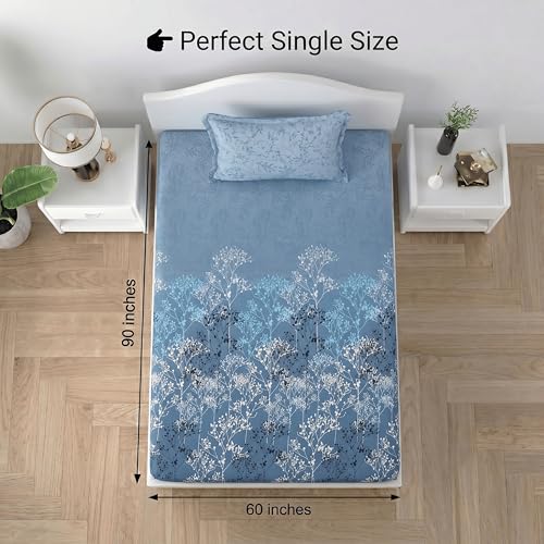 Image of Mafatlal Pure Cotton Single Bedsheet Combo Pack of 2 with Pillow Covers | Soft Breathable Printed Bed Sheets for Home | Green & Blue