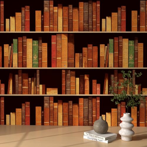 ReWallpaper Papier Peint Adhesif Mural Vintage Brun Papier Peint 3d Livre Rouleau Papier Adhesif...