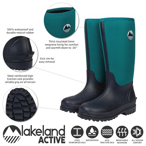 Lakeland Active Rydal Gummistiefel für Damen, Neopren, isoliert, Gummi, warm gefüttert, vollständig kniehoch, wasserdicht, in Schwarz, Moosgrün, Marineblau und Pflaume, navy, 42 EU