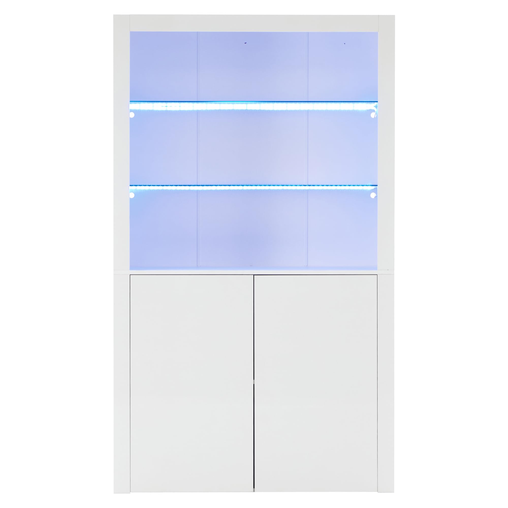 SUKY Armario de almacenamiento para sofá de 100 x 35 x 170 cm, armario de almacenamiento de alto brillo, armario de vitrina con luces LED, capa de pantalla de cristal templado, armario vertical alto