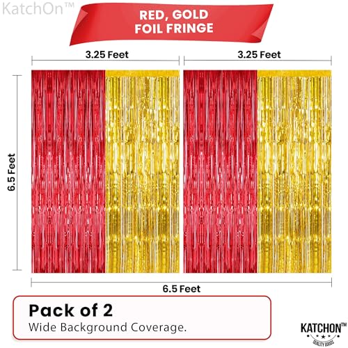 Image of KatchOn, Gold and Red Fringe Backdrop - Xtralarge, Pack of 2 | Foil Fringe Curtain for Nurse Graduation Party Decorations | Prom Decorations 2026 | Red and Gold Graduation Decorations 2026