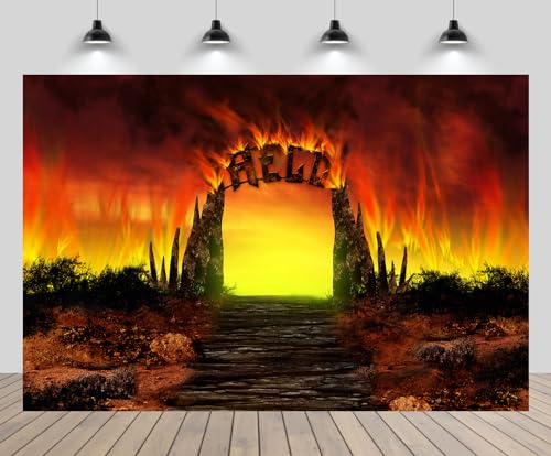 CHNYWORK 7x5ft Hell Backdrop Hell Gate Life After Death Hellfire Heaven Hell Stairway Background Halloween Christian Religious Belief Church Theme Party Decor Portrait Photo Booth Props Wallpaper - image 1