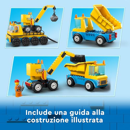 60391 City Camion da Cantiere e Gru con Palla da Demolizione, Set con Veicoli Giocattolo da Trasporto ed Escavatore, Giochi Educativi per Bambini e Bambine dai 4 Anni in su - Lego - Immagine 4