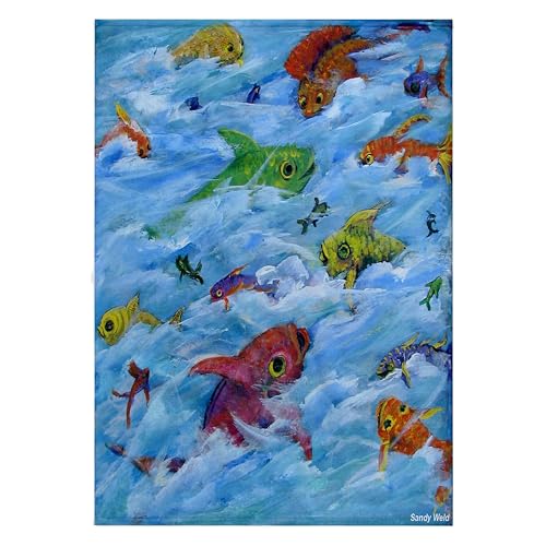 3dRose 22x30 Bath Hand Pool Towel - Singles Club, Colorful Fish Meet and Greet s Whimsical Sea Creatures