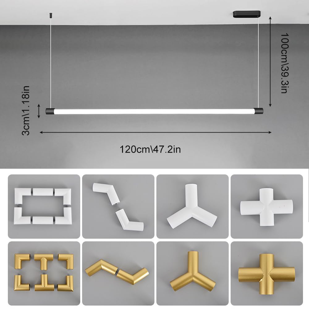 Suspension Led Linéaire - Lampe Suspendue En Acrylique Pour Salle À Manger, Îlot de Cuisine, Bureau - 100 Cm (39,4 Po), Argent (Or, 100 Cm | 39,3 Po)/Noir/120 Cm | 47,2 Pouces
