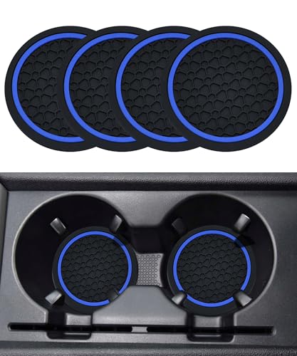SCUARI 4PCS Car Coasters,Car Cup Coasters,Car Coasters for Cup Holders,Car Accessories Car Cup Holder Coaster,2.75 Inch No-Slip Anti Dust mats Cup Holder Insert Coaster,Fits Vehicles (Black&Blue)