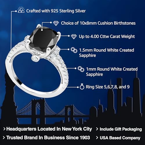 Gem Stone King Customized and Personalized Engagement Ring For Women | 925 Sterling Silver | 10X8MM Cushion Cut Gemstone Birthstone and White Created Sapphire | Wedding Anniversary Promise Ring2