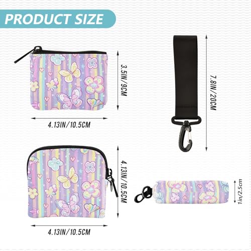 Butterflies Flowers Cartoon Women's Coin Wallet Card Holder Compact Size Women Credit Card Case Coin Purse with Zipper Coin Pocket for Women 2 Pcs4