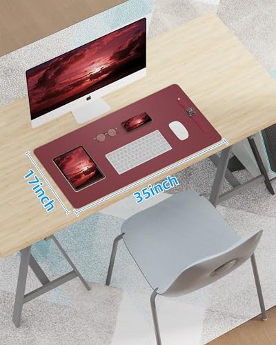 Image of Leather Desk Pad Protector,Mouse Pad,Office Desk Mat, Non-Slip PU Leather Desk Blotter,Large Desk mat,Waterproof Keyboard mat for Office /Home /Decor (Burgundy Red,35 inch x 17 inch)