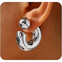 Dainty Gold Statement Earrings for Women Chunky Geometric Hoop Earring Unique Thick Open Hoop Stud Earrings Minimalist Jewelry Accessories Gifts