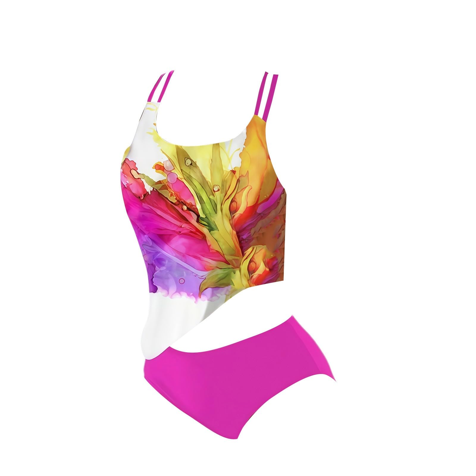 Tankini Femme Maillot de Bain 2 Pieces Ensemble Classique Ruched Imprimé Tropical Plage Piscine Cover Up Haut avec Short Taille Haute Amincissant Confortable Swimwear Été