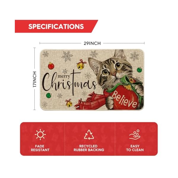   Artoid-Mode-Cat-Believe-Balls-Merry-Christmas-Doormat-Snowflake-Winter-Xmas-Home-Decor-Low-Profile-Switch-Rug-Door-Mat-Floor-Mat-for-Indoor-Outdoor-17x29-Inch