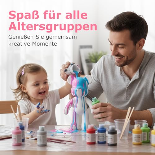 DIY-Malflüssigkeit Bär Figur Kit - Heimdekorationen Malen Bastelset, Haus Dekoration, Kreative Blanko Malerei, fluid bear painting I inkl. 3 Farben, Bär, Pinsel, Tischdecke, Schürze (Silber)
