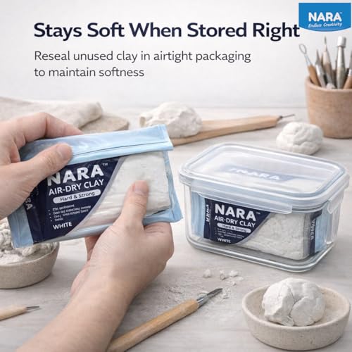Image of NARA Hard & Strong Air Dry Clay 500g, White, Quality Materials, Fast Drying Clay for Modelling, Coating, Sculpting & Craft Projects, No Oven or Kiln Needed