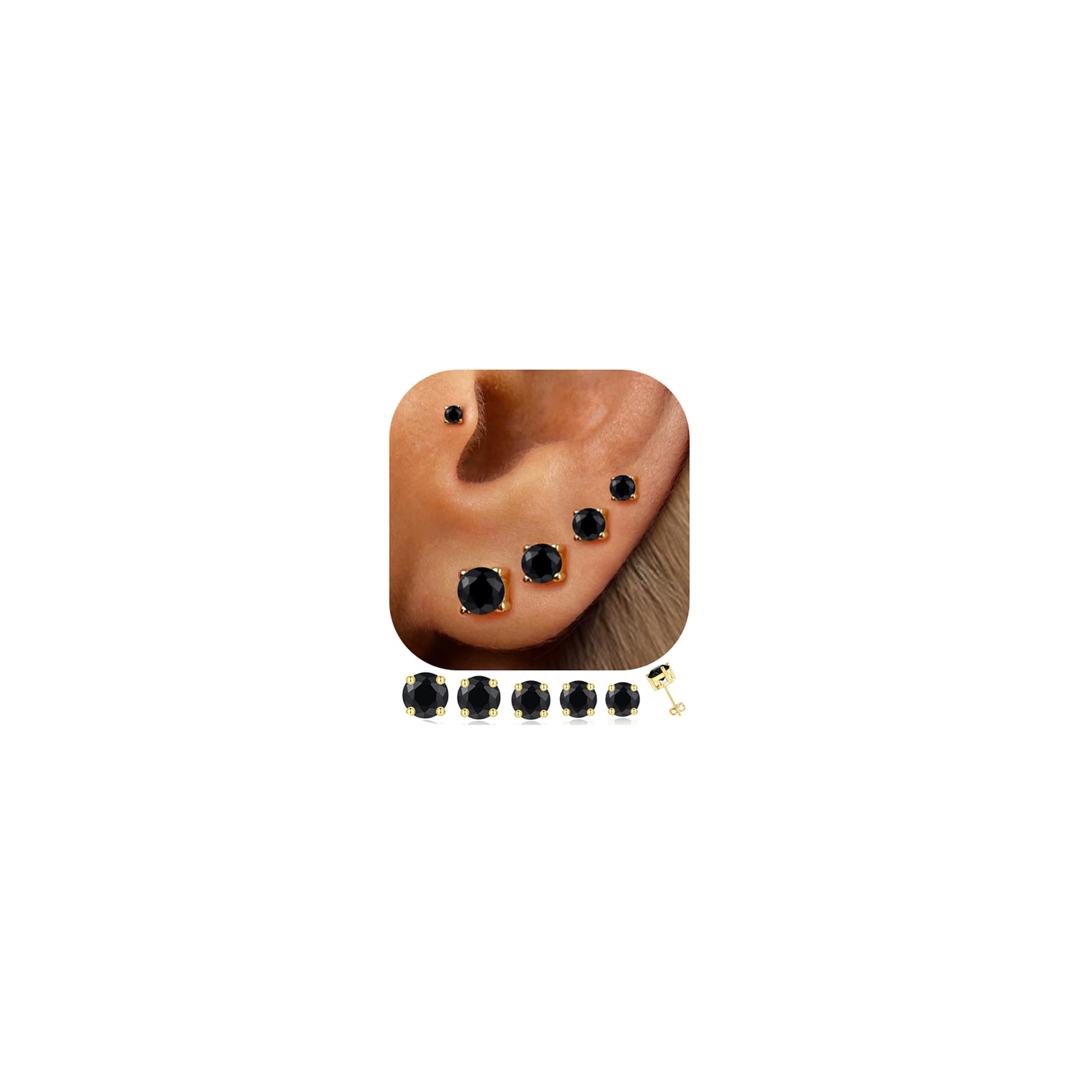 5 Pairs 14K Gold Plated Stud Earrings for Women, CZ Multiple Piercing Set