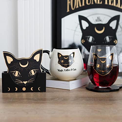 Something Different Mystic Mog Cat Face Coaster Set (Pack of 4) (One Size) (Black) - Image 4