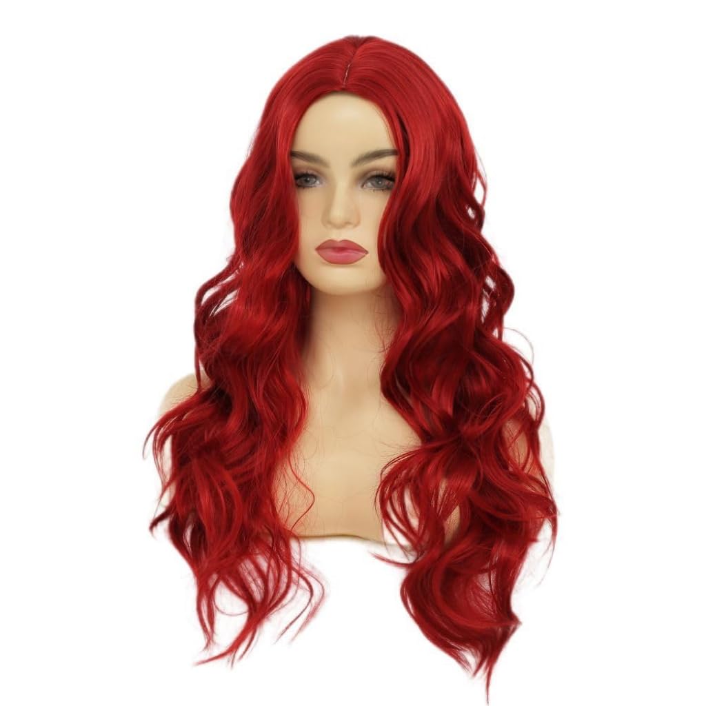 Salaibs Red Long Curly Wigs for Women Middle Part Wavy Natural Synthetic Hair Wigs for Cosplay Halloween Party Use - Image 4