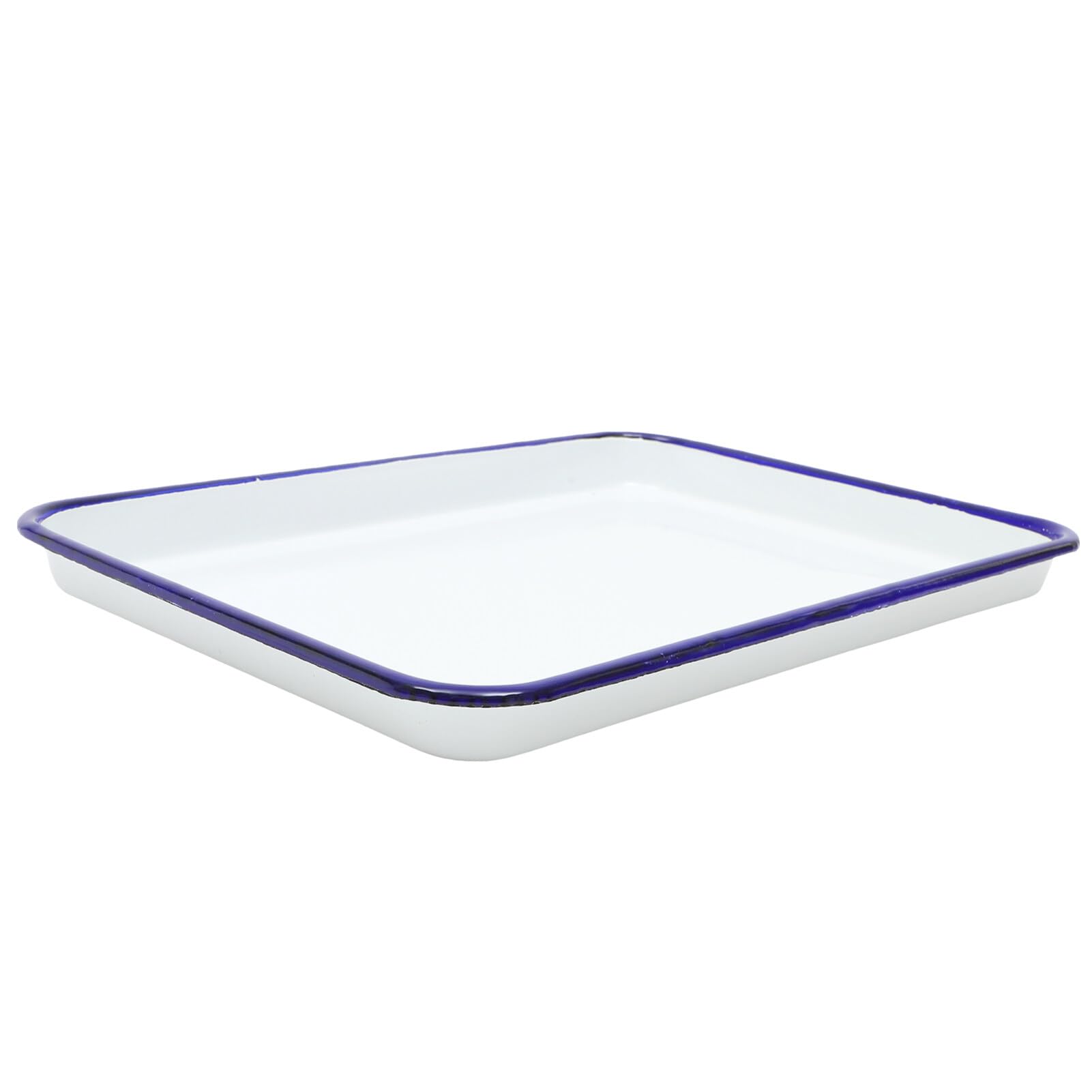 PRETYZOOM Enamel Baking Pan Enamelware Roasting Pan Blue Rim Solid White Cake Pan Enameled Steel Baking Dish Lasagna Pan Rectangular Serving Tray Brownie Pan 26x18cm