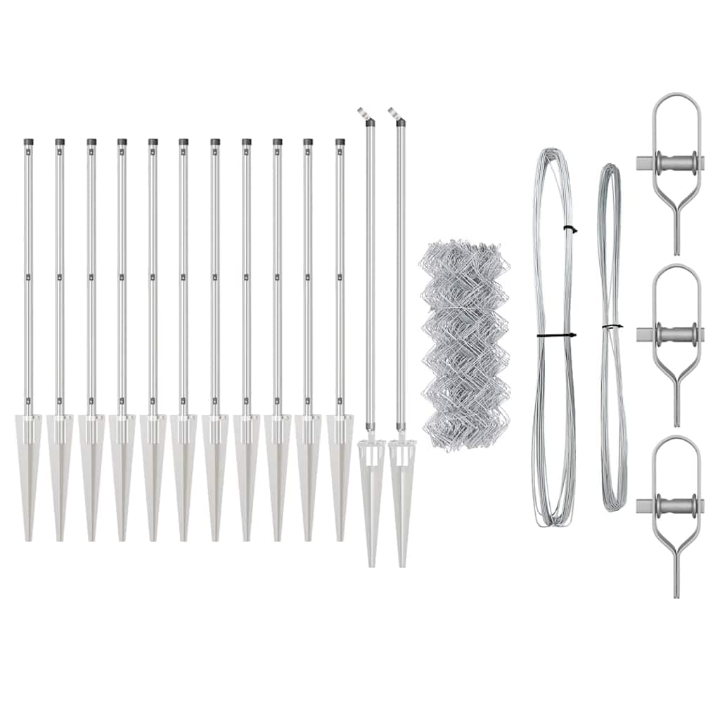 Set di pali per recinzione, 6 m, in acciaio zincato, colore argento