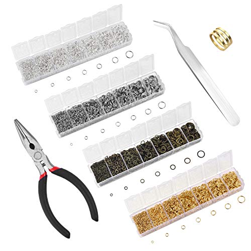 DROLE 9187Pcs Open Jump Rings Kit - 7 Size 4 Colors Open Jump Rings, Jump Ring Opener and Pliers Tweezers, Jewelry Findings for Making Jewelry, Accessories Repair Kit for Craft Projects Making