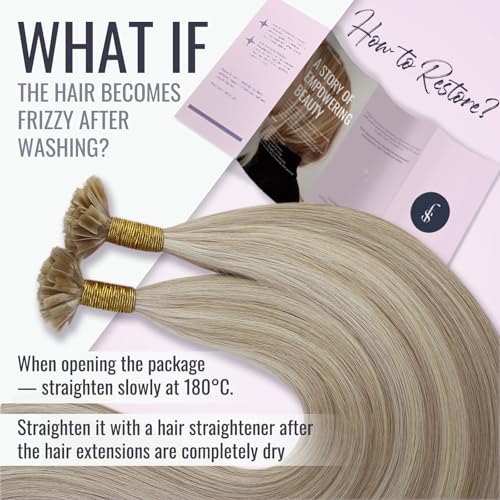 Fshine Keratin Nail Tip Hair Extensions, Dark Blonde Highlight and Bleach Blonde, 22 Inch 50g/50s, Remy Human Hair - Image 3