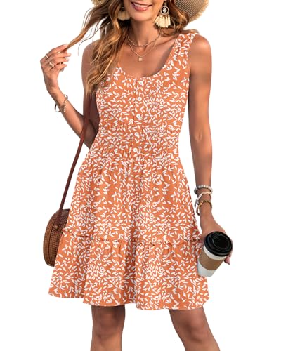 Image of AUSELILY Women Summer Dress Sleeveless Tank Button Down Dresses | Tank button down dress, Empire waist smocked, Casual beach vacation summer dresses with pockets