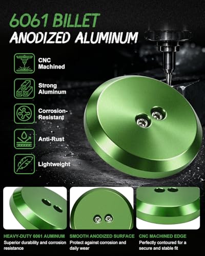 Image of Green Corvette Jack Pucks Floor Jack Pads, 4 Pack | Anodized Aluminum, Compatible with 1997-2025 Corvette C5 C6 C7 C8 & Porsche 944 964 993 996 997 911 Boxster Cayman