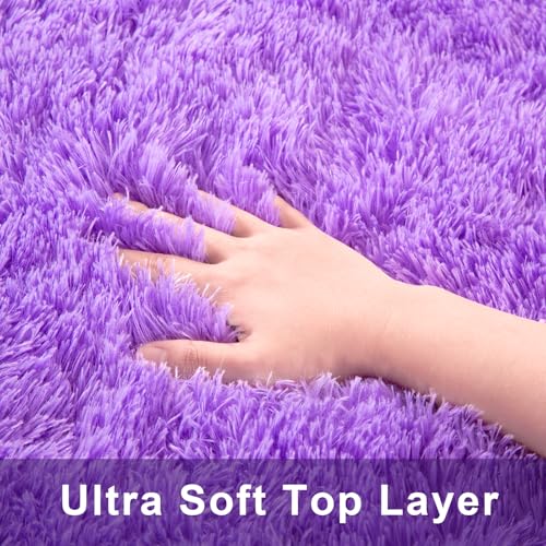 Purple Area Rugs for Bedroom Living Room, 5x7 Soft Fluffy Fuzzy Shag Plush Furry Carpet, Large Indoor Floor Mat for Kids Nursery Home Dorm Office Decor Aesthetic