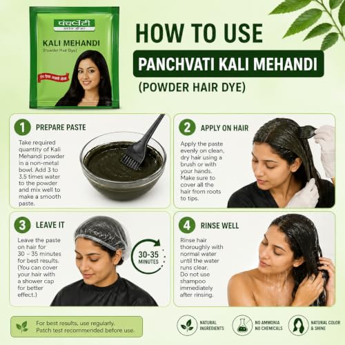 Image of Panchvati Herbals Black Mehandi with Herbal Henna For Men & Women (10g, in one pouch) Pack of 5 in one box,250 Gm.