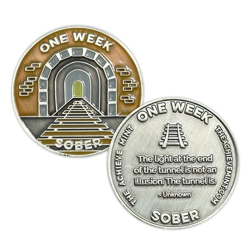 Image of The Achieve Mint One Week Sober Token | 1 Week Sobriety Chip | Non-AA, Non-Religious Medallion for Women and Men Celebrating Their Sobriety