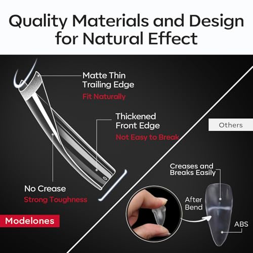 Image of Modelones Long Square Nail Tips 2xxl Straight No Curve Half Cover Soft Gel | Acrylic Clear Full Cover Press on Extension Kit Gel Manicure DIY at Home 216PCS 12Sizes