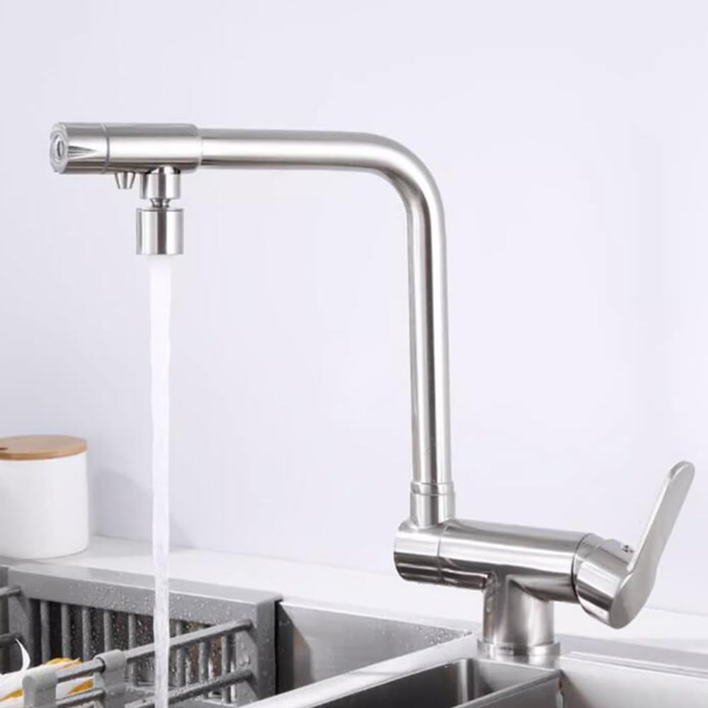 Robinet de cuisine 3 voies pivotant et rabattable pour eau filtrée