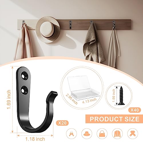 20PCS Wall Hooks for hanging, Metal Wall Hooks for Coats, Coat hooks for Wall, Heavy Duty Single Prong Wall Hooks With 40 Pieces Screws for Hanging Coats,Towel,Backpack,Hat, Dog Leashes,Coffee Mug - Image 5