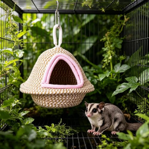 Refugio colgable de cuerda de algodón para pájaros cabaña de descanso para canarios 4