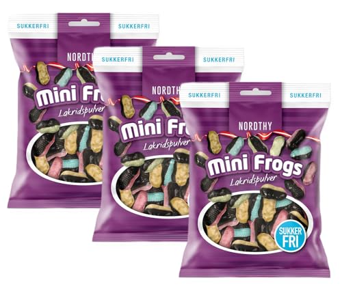 Nordthy Mini Frogs zuckerfrei 3x75g Bonbons gefüllt mit Lakritzpulver Zuckerfreie Lakritzbonbons Low Carb Für Diabetiker geeignet