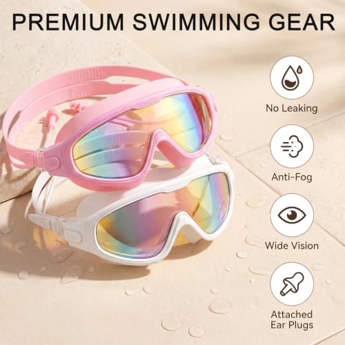 Image of Swim Goggles for Kids 6-12, Wide View Anti-Fog UV Protection No Leaking,Boys Girls Youth Swimming Goggles