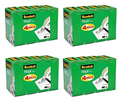Scotch Magic Tape, Numerous Applications, Invisible, Cuts Cleanly, Engineered for Office and Home Use, 3/4 x 1000 Inches, Boxed (810K4) Pack of 4 (16-Rolls)