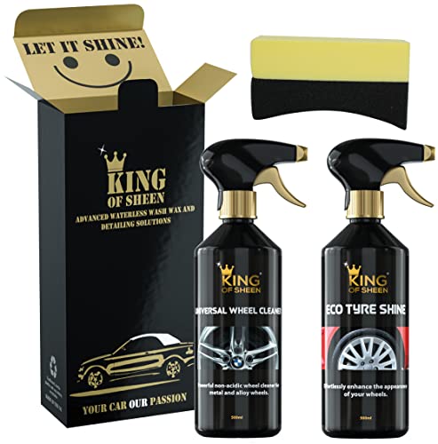King of Sheen Wheel Care Kit – Eco Tyre Shine and Universal Wheel Cleaner + Tyre Dressing Sponge