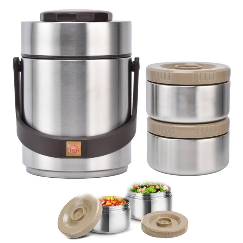 1500ml Stackable Lunch Container for Outdoor,Stainless Steel Insulated Lunch Containers, Multi Layer Food Insulated Lunch Box with Double Layer Vacuum Liner for Work