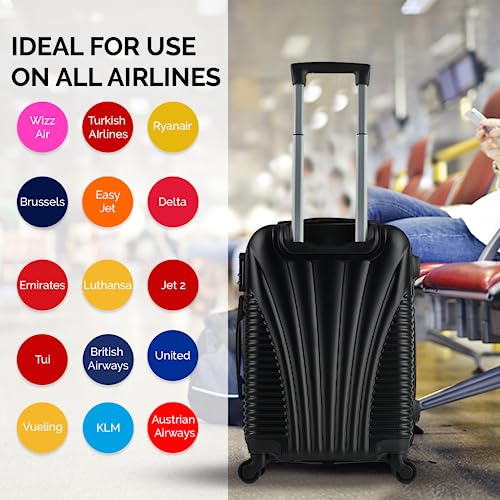 SA Products Cabin Suitcase - Hardshell Airline-Approved Luggage Bag for Travel - Cabin Bag with Inner Pockets, Extendable Top Handle, Side Handle, 4 Spinner Wheels, Lock - 55x22x38cm, 35L, Black - Image 6