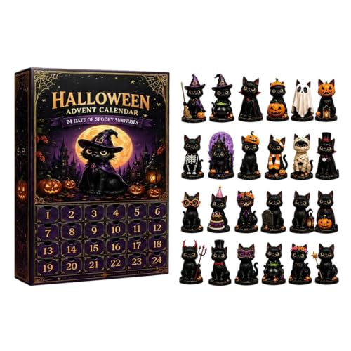Halloween Cat Advent Calendar 2026, 24 Pcs 2D Fright Acrylic Decorations - image 1