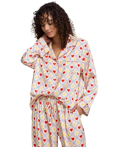 Image of YiNi LuLu Womens Silk Satin Pajamas Set Button Down 2 Piece Pjs Long Sleeve Oversized Sleepwear with Pockets