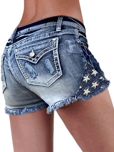 Flamingals Ripped Denim Shorts for Women High Waist Distressed Raw Hem Skinny Jean Shorts